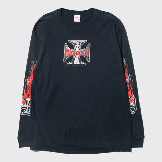 vintage choppers iron cross pin up l/s t-shirt