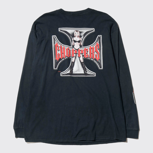 vintage choppers iron cross pin up l/s t-shirt