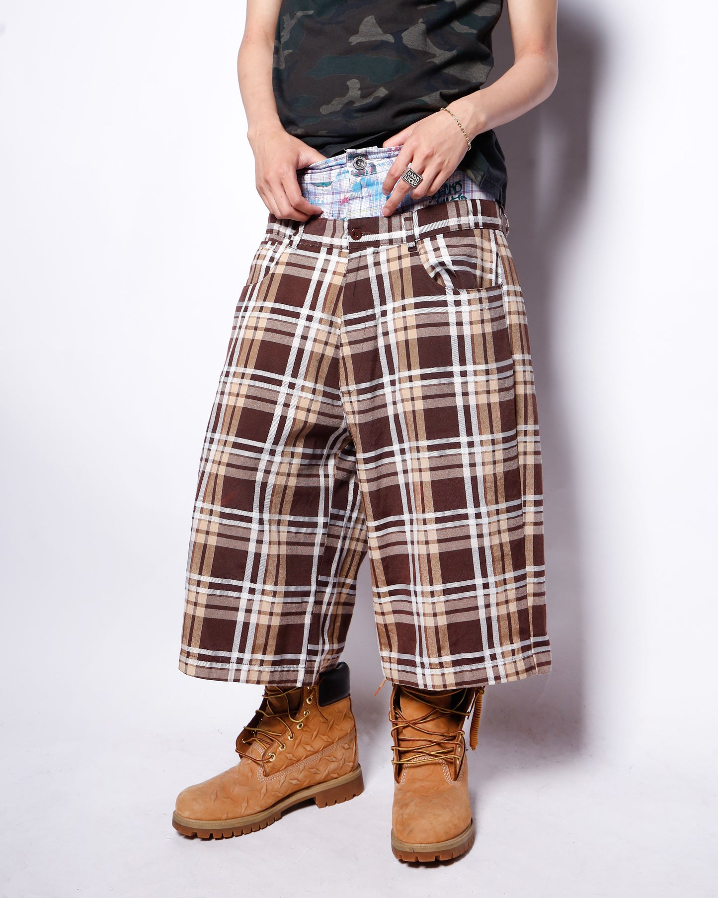 vintage check wide shorts
