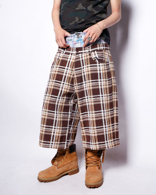 vintage check wide shorts