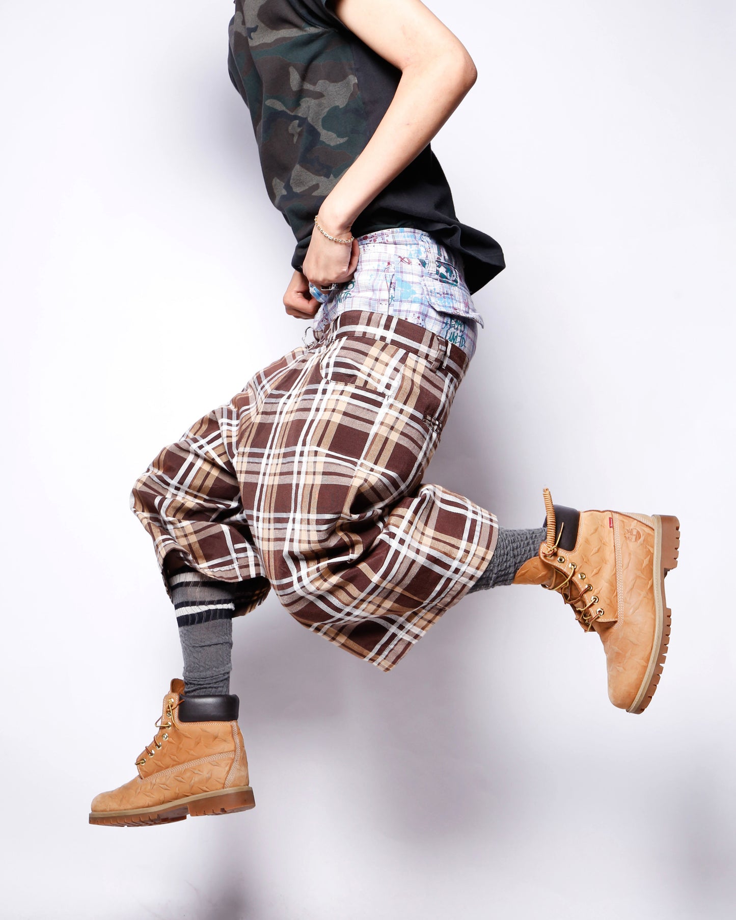 vintage check wide shorts