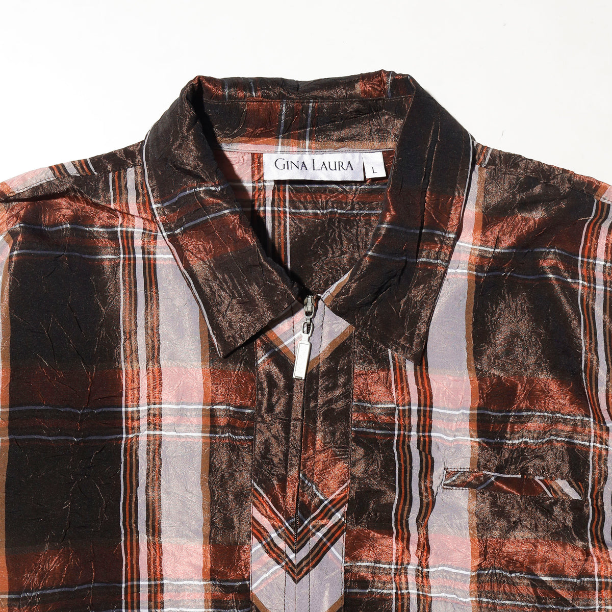 vintage shinny check zipped shirt