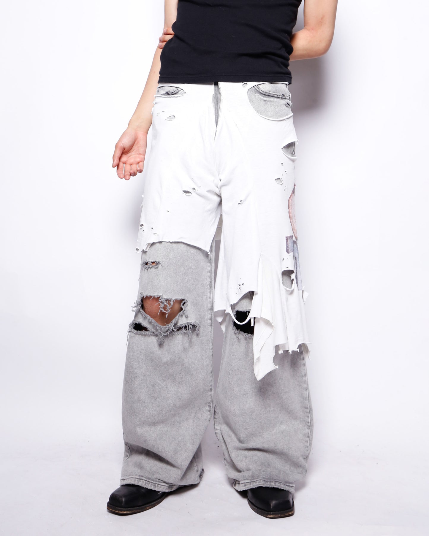 *one-off broken layered jeans