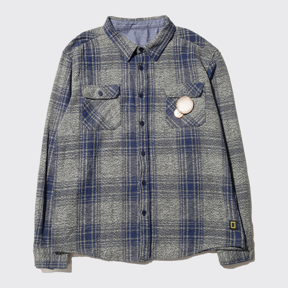 vintage ombre check heavy flannel shirt,with copper badge