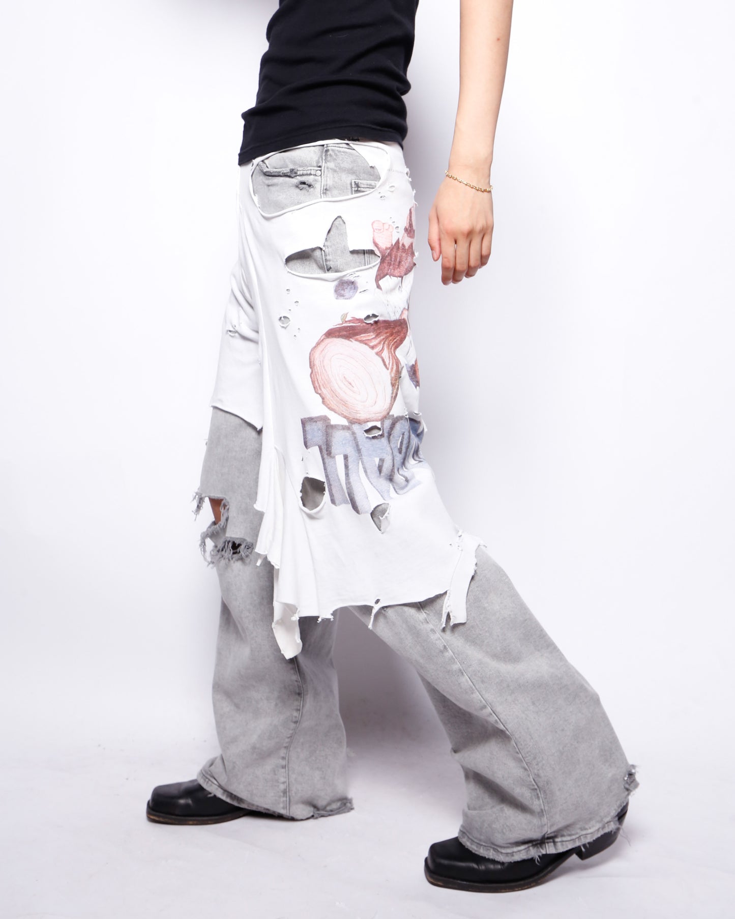 *one-off broken layered jeans