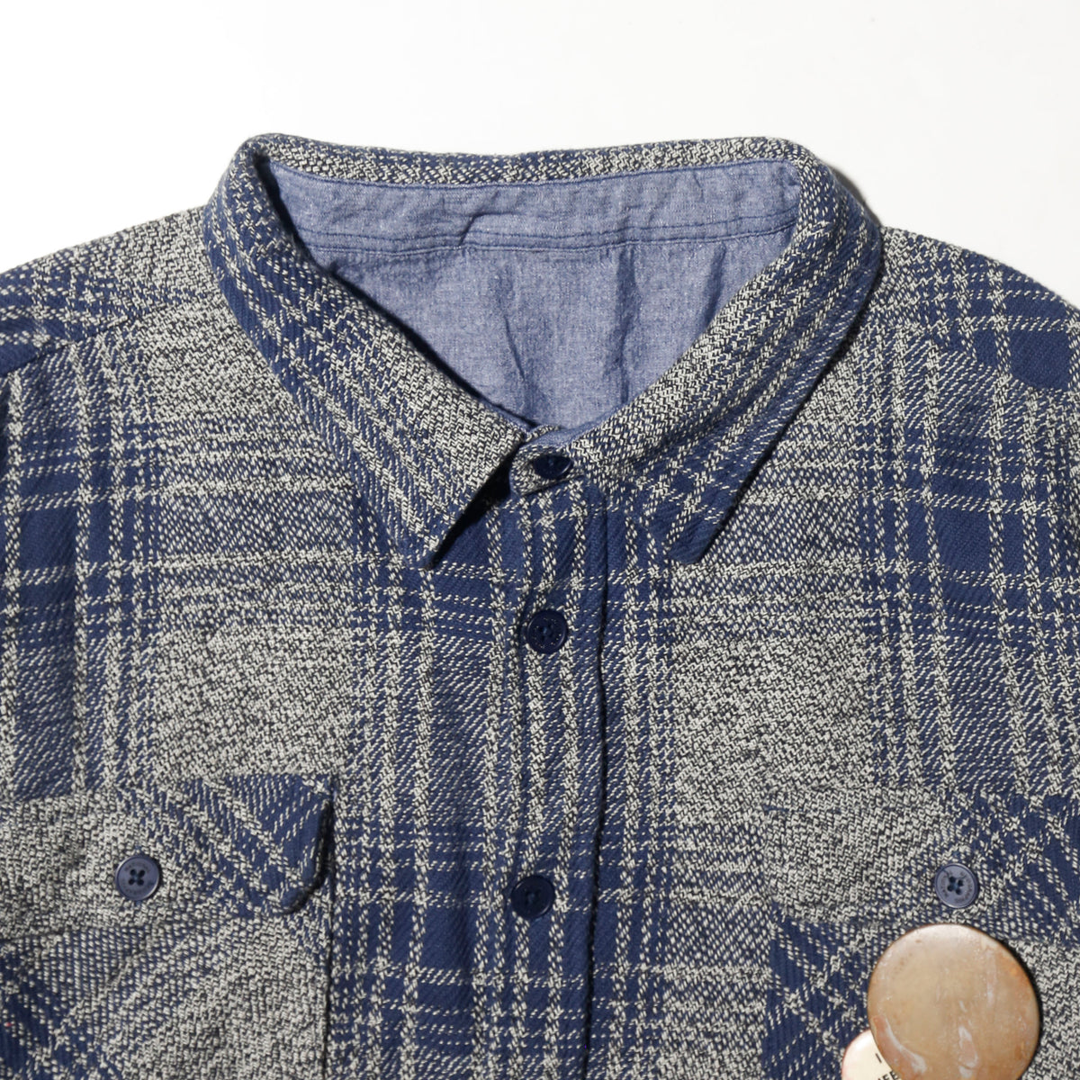 vintage ombre check heavy flannel shirt,with copper badge