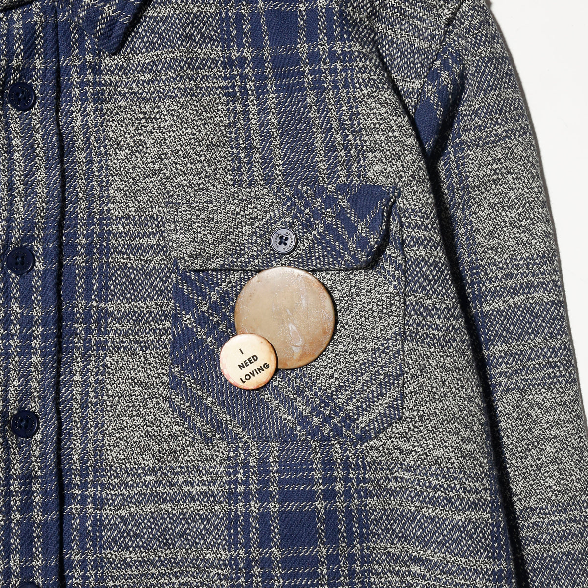 vintage ombre check heavy flannel shirt,with copper badge