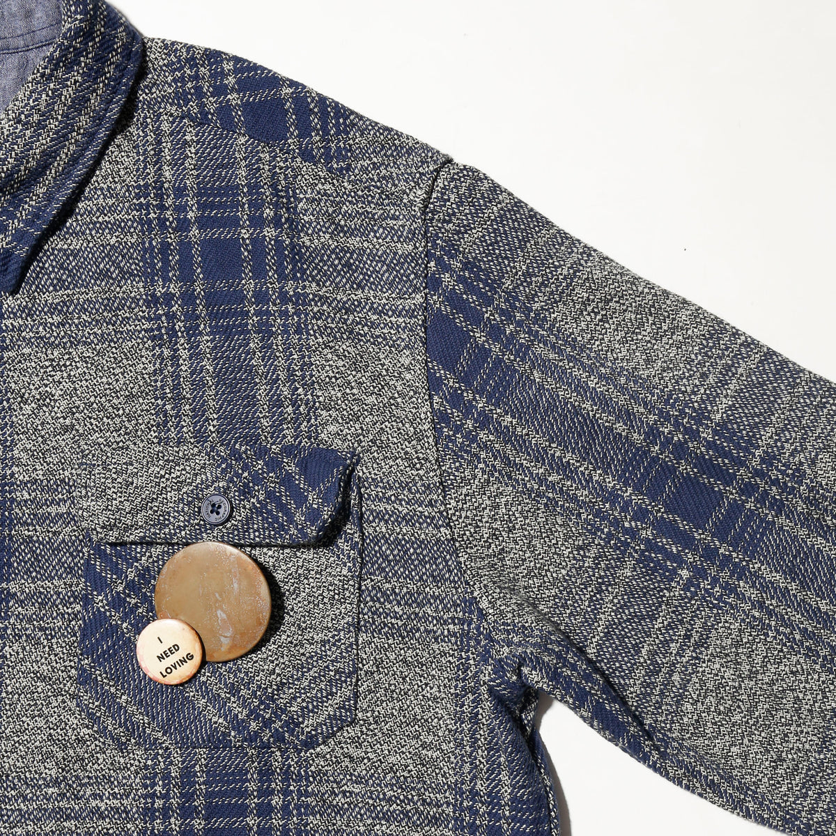 vintage ombre check heavy flannel shirt,with copper badge