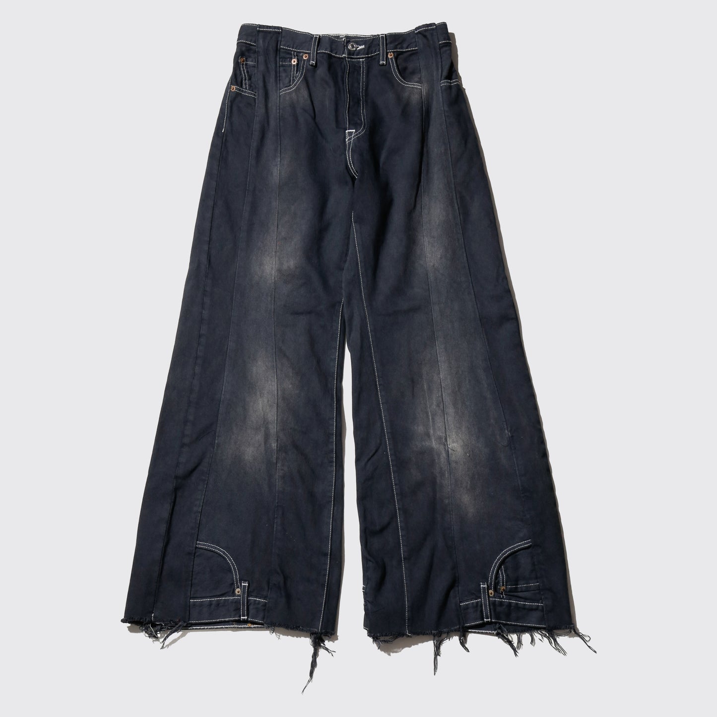 *one-off upside down baggy jeans: model-fade finish