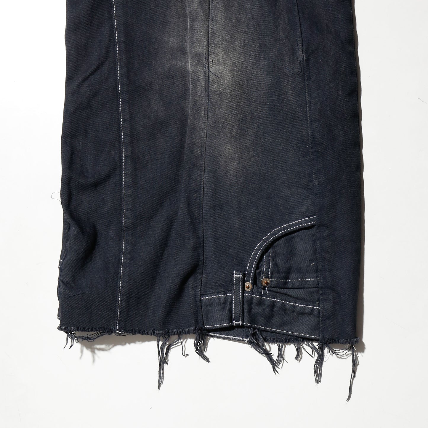 *one-off upside down baggy jeans: model-fade finish