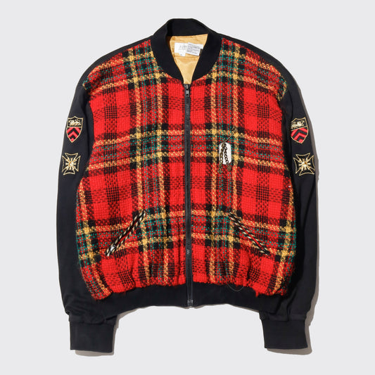 vintage emblem tartan check jacket, with dogtag pins