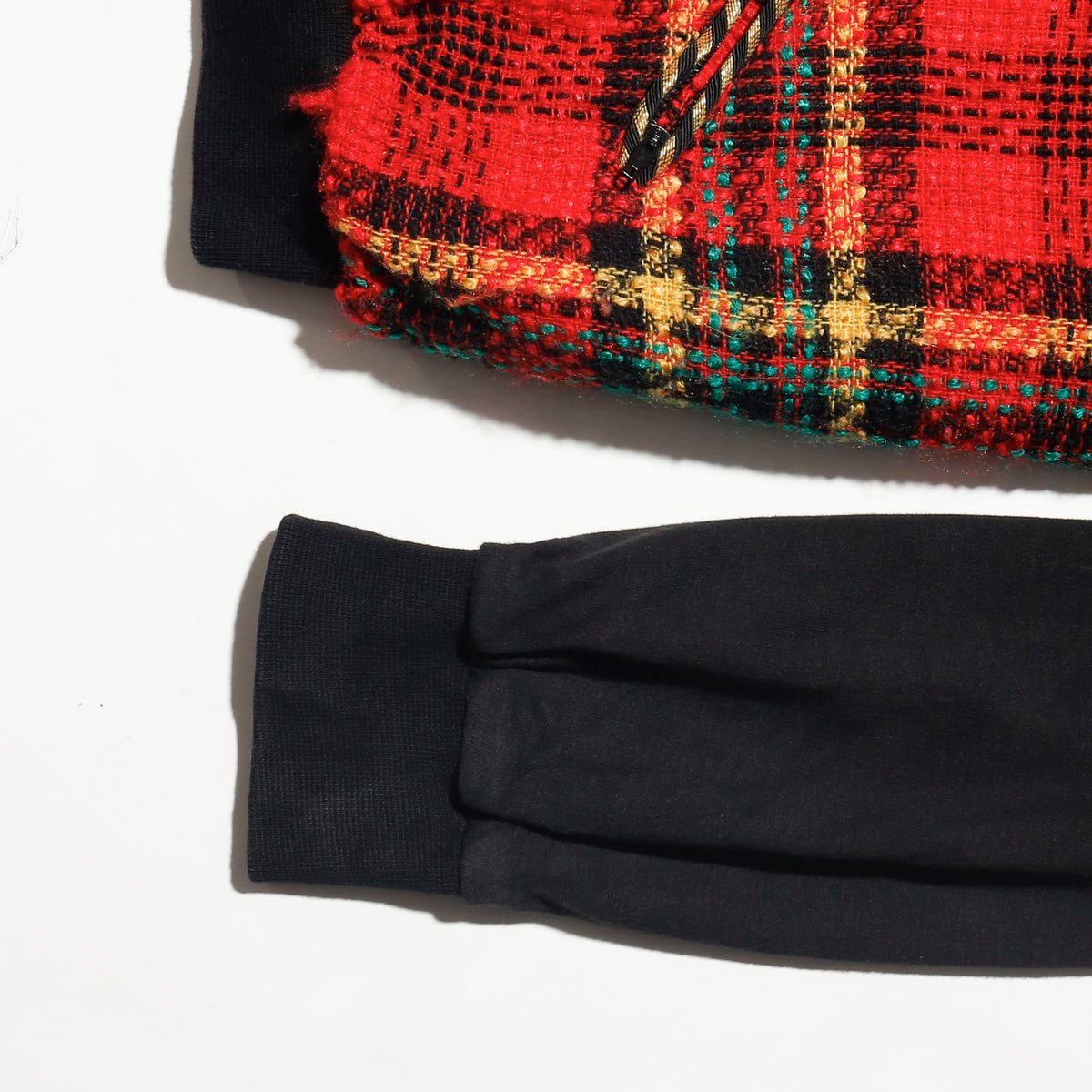 vintage emblem tartan check jacket, with dogtag pins