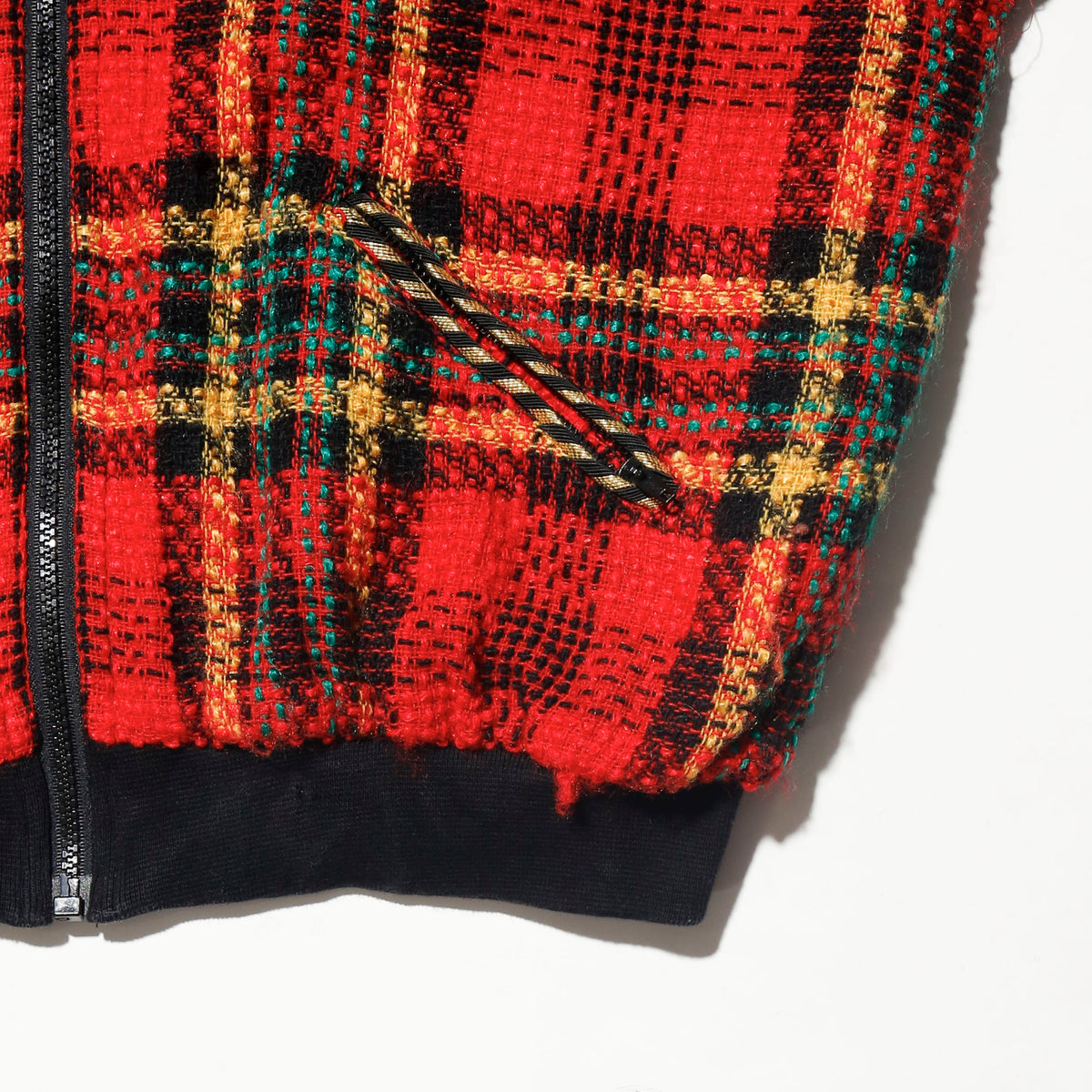 vintage emblem tartan check jacket, with dogtag pins