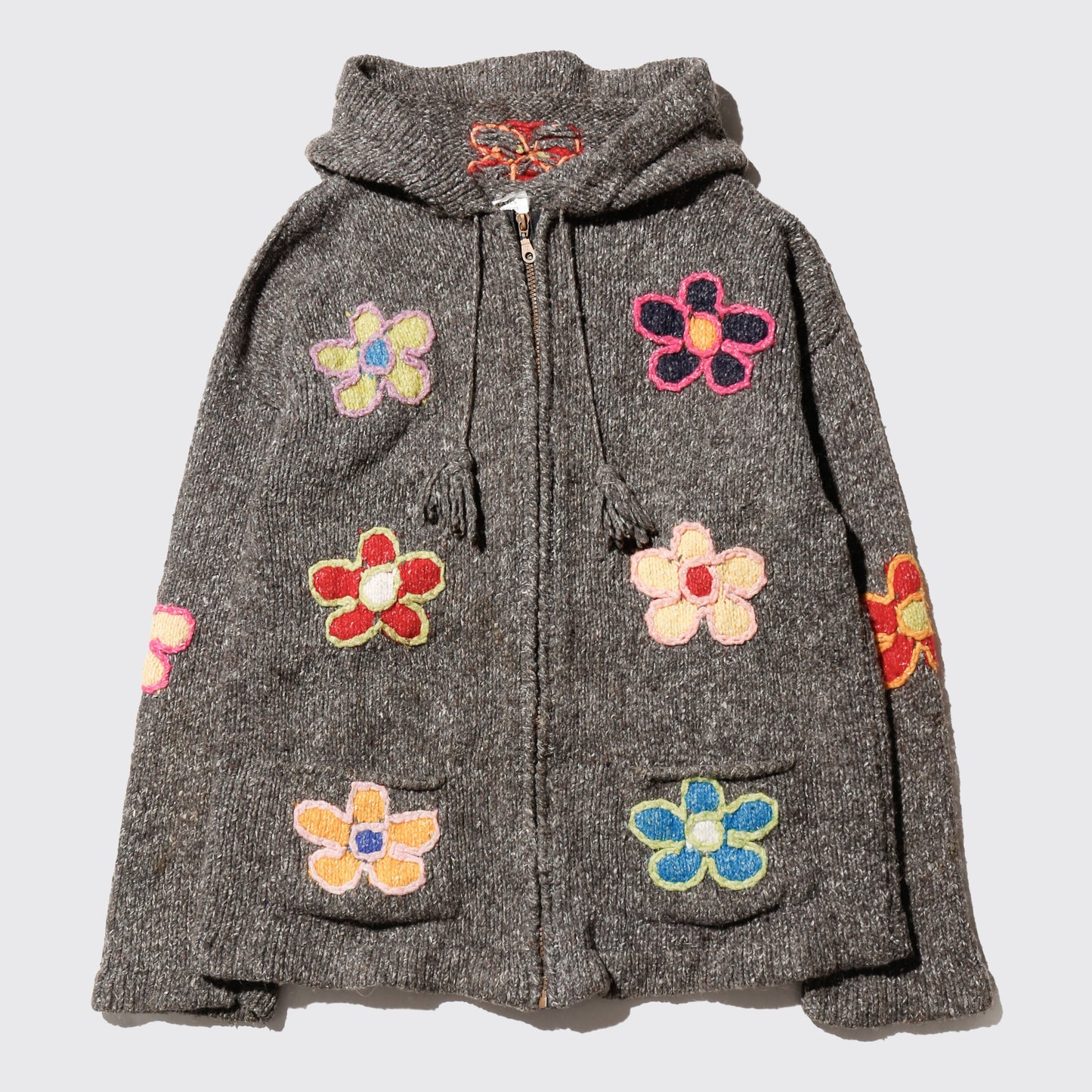 vintage ecuador hand knit flower hoodie