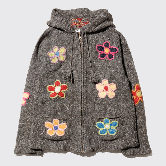 vintage ecuador hand knit flower hoodie