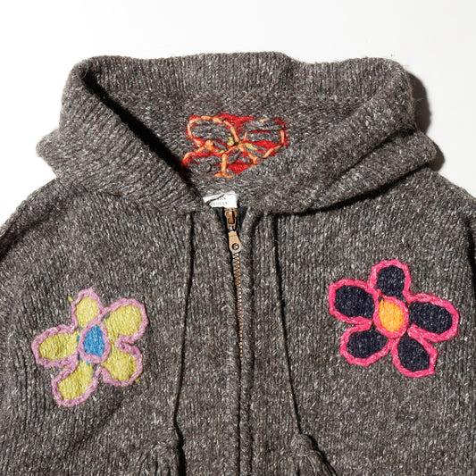 vintage ecuador hand knit flower hoodie