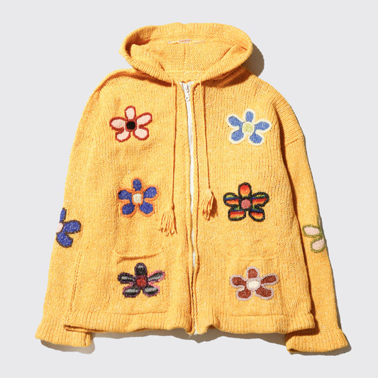 vintage ecuador hand knit flower hoodie