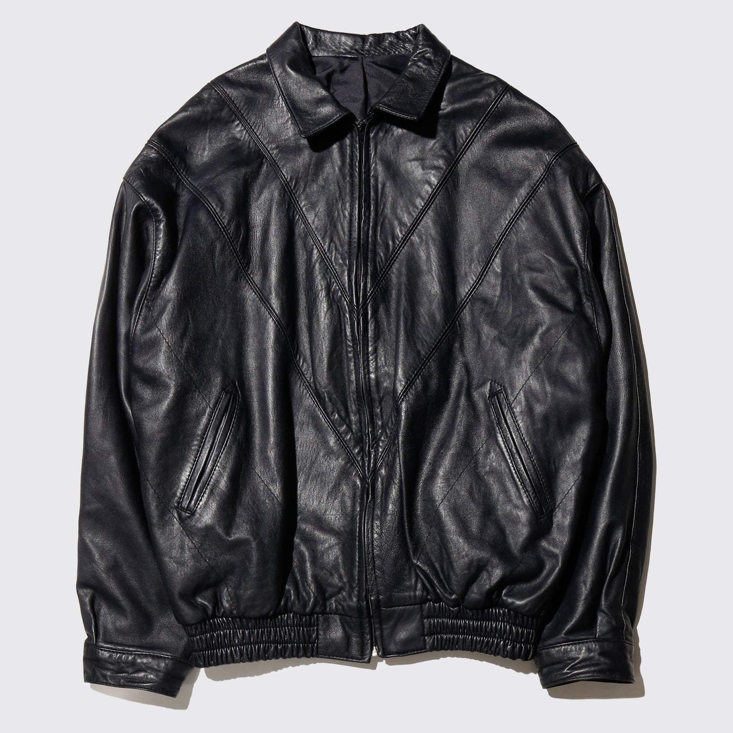 vintage v line wide leather jacket
