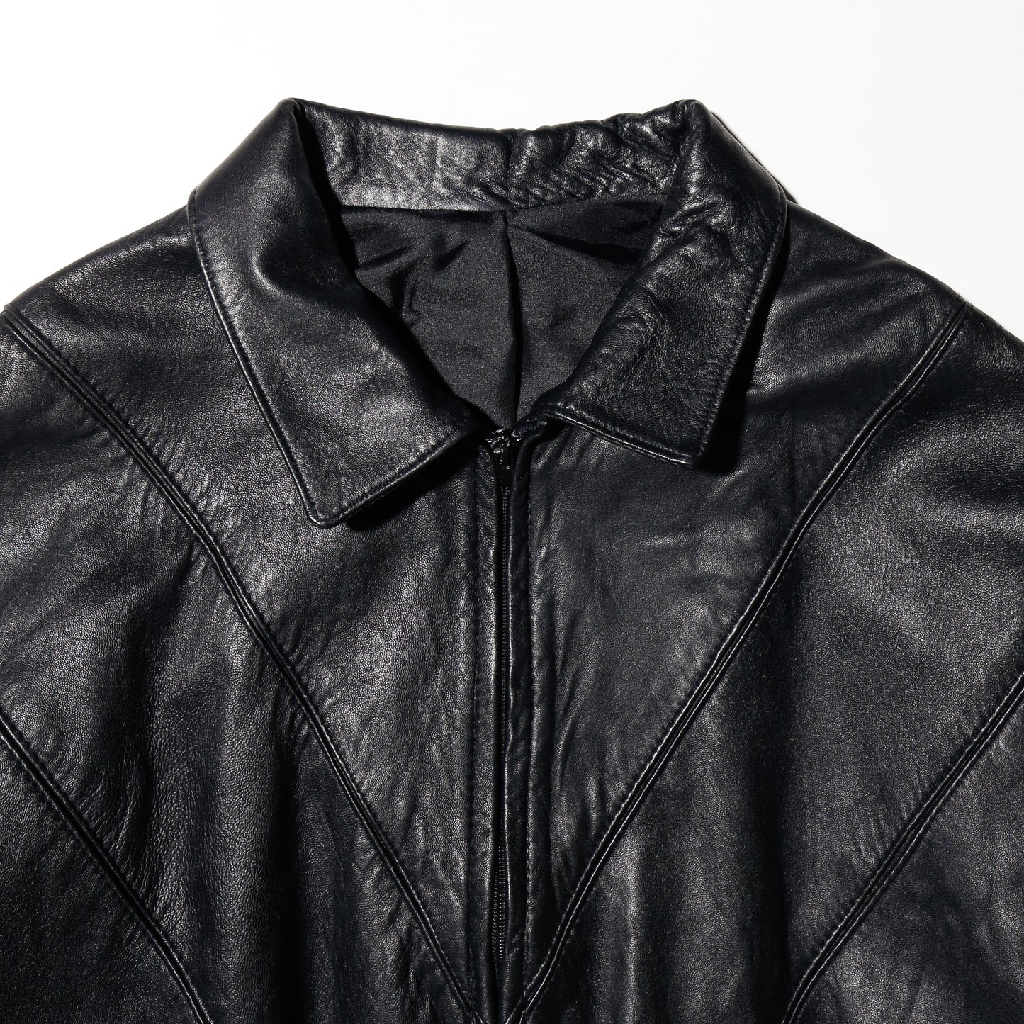 vintage v line wide leather jacket