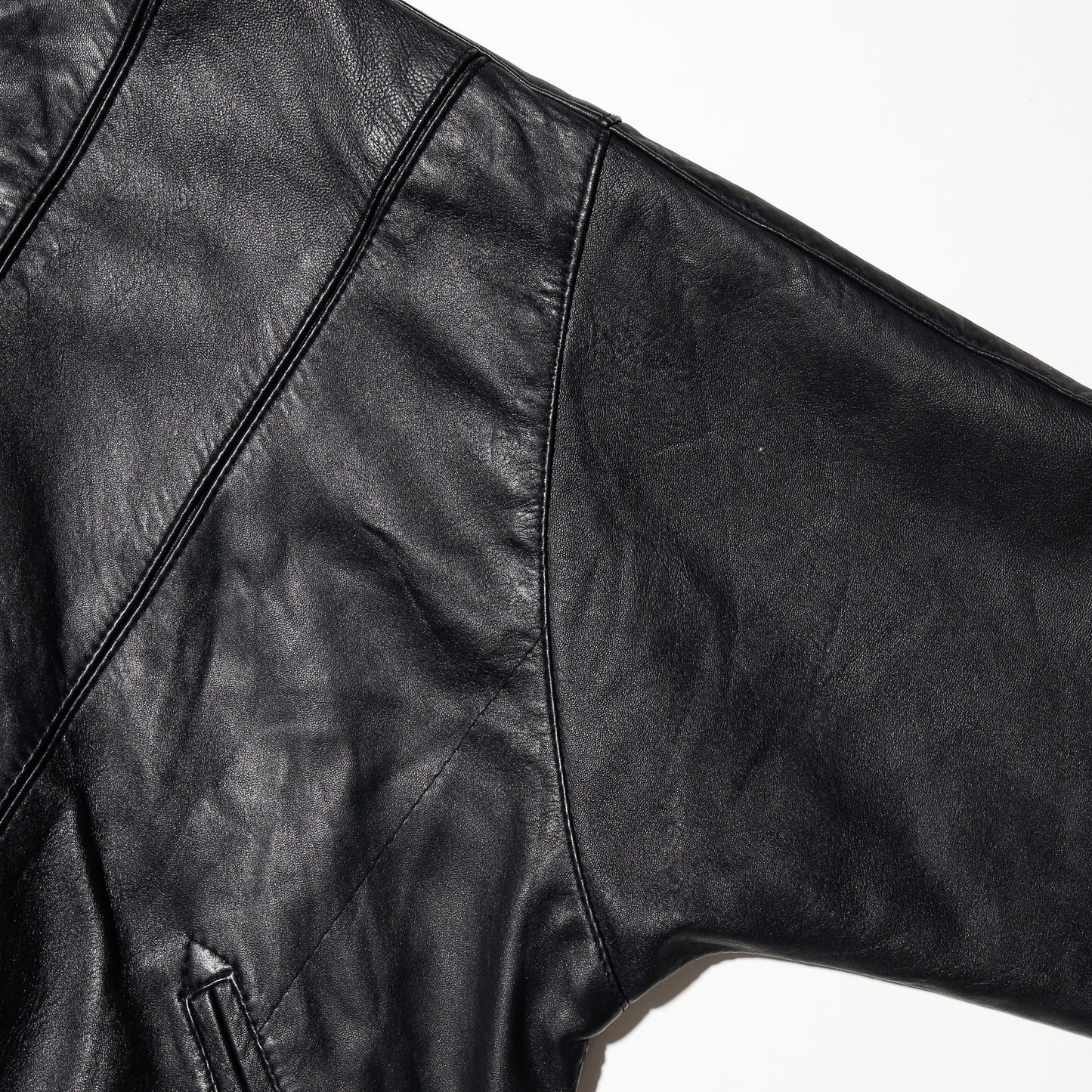 vintage v line wide leather jacket