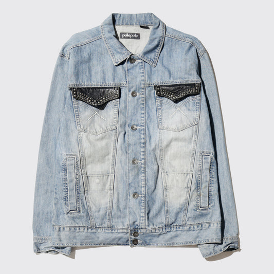 vintage pelle pelle studs/leather flap trucker jacket