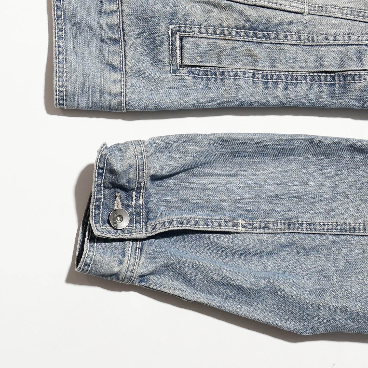 vintage pelle pelle studs/leather flap trucker jacket