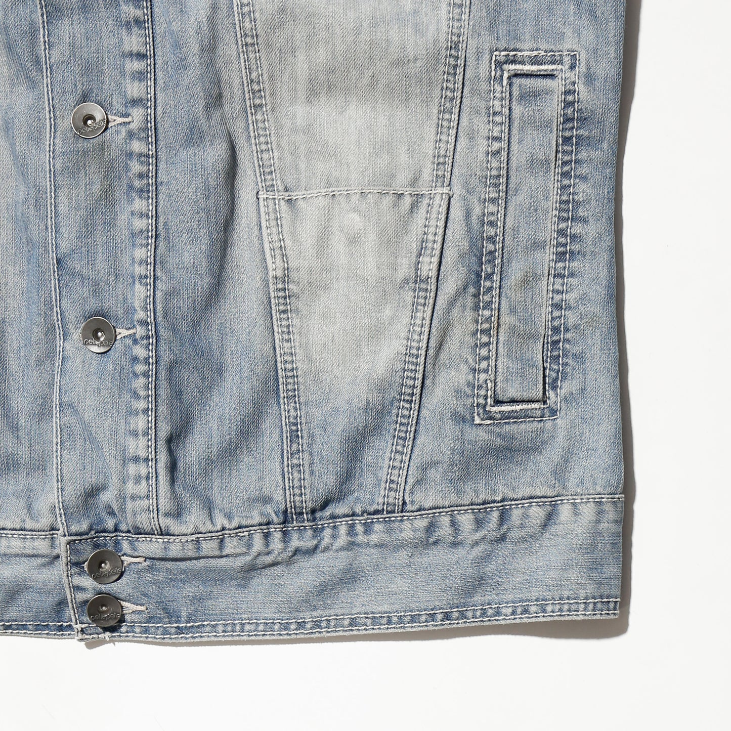 vintage pelle pelle studs/leather flap trucker jacket