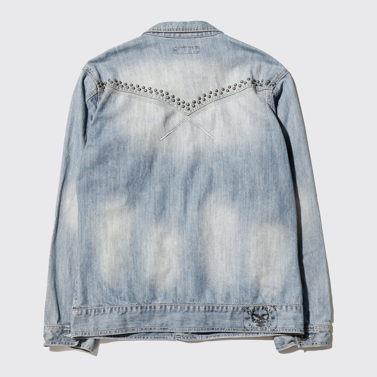 vintage pelle pelle studs/leather flap trucker jacket