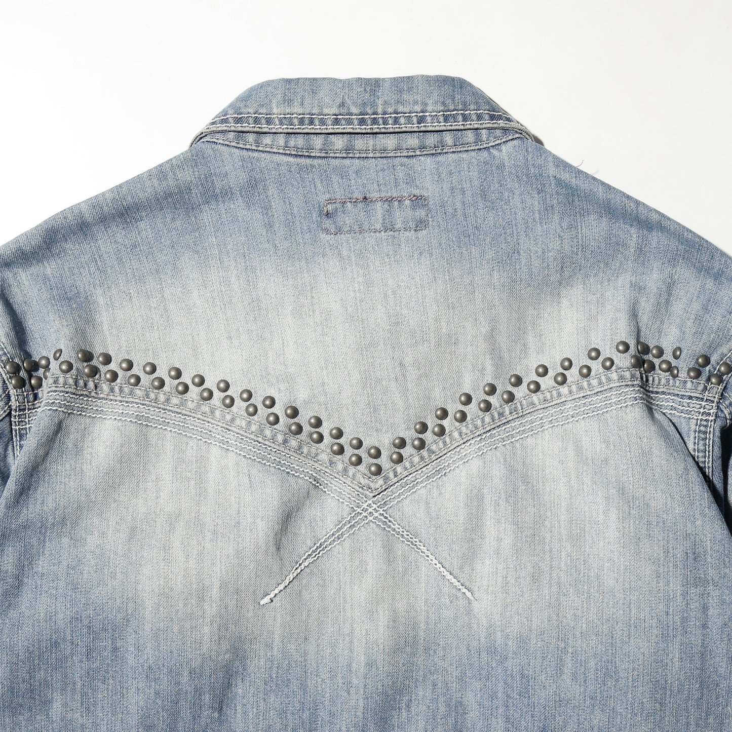 vintage pelle pelle studs/leather flap trucker jacket