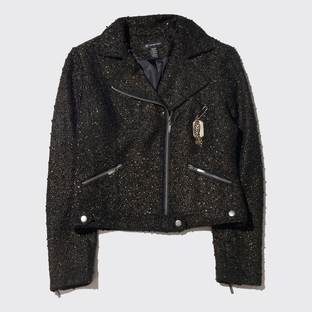 vintage lame tweed double ringers jacket, with dogtag pin