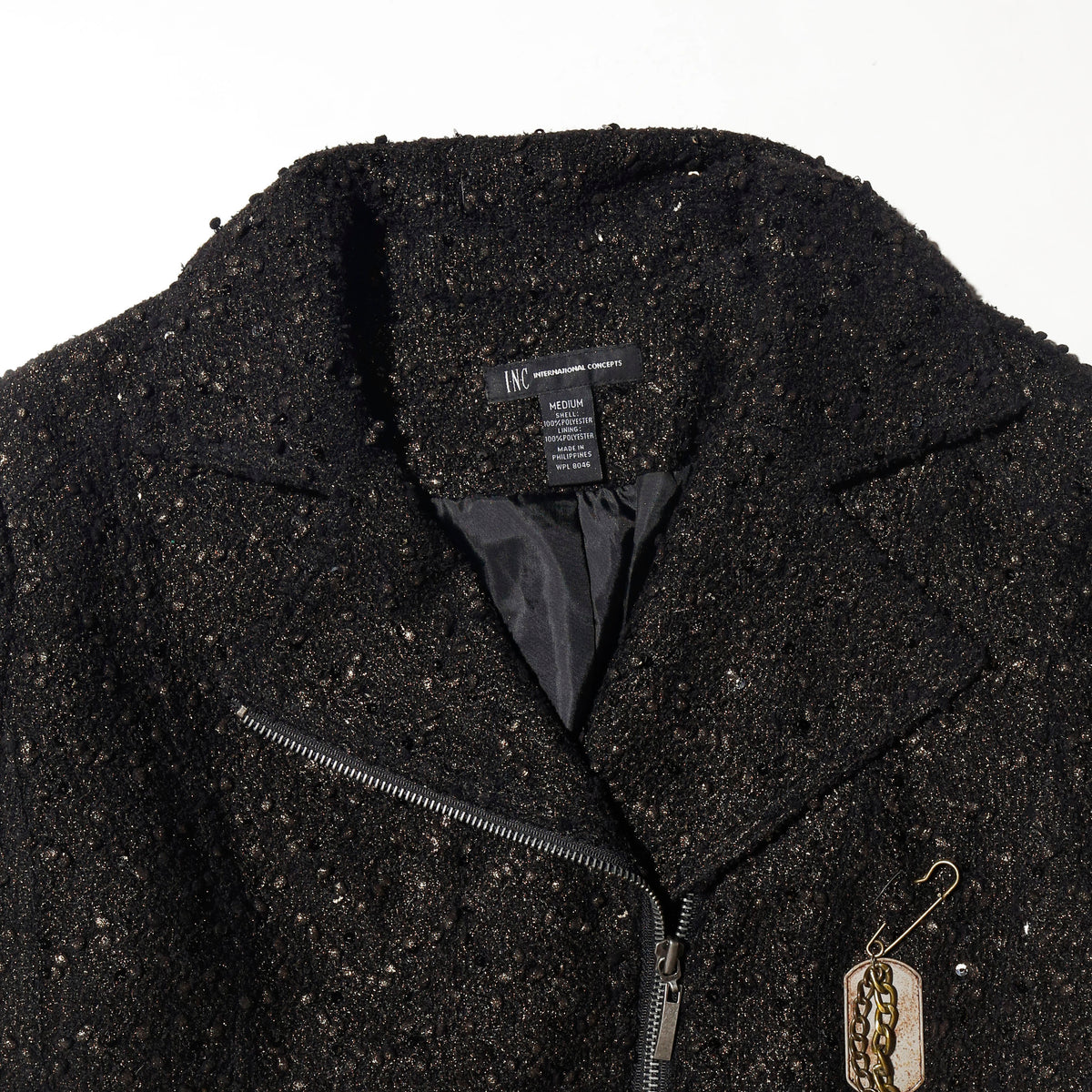 vintage lame tweed double ringers jacket, with dogtag pin