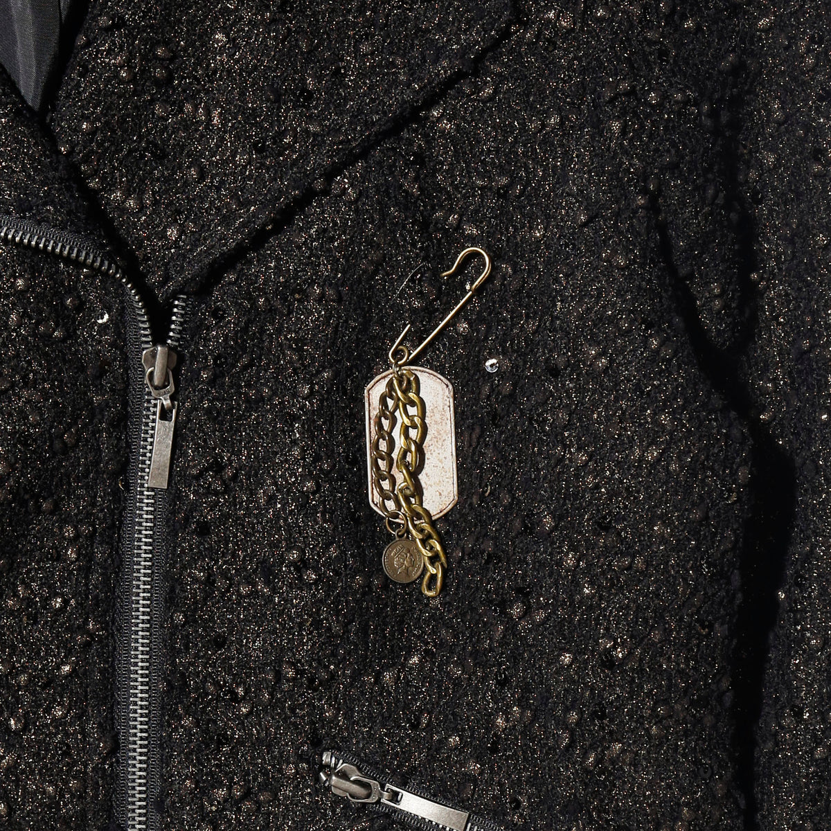 vintage lame tweed double ringers jacket, with dogtag pin