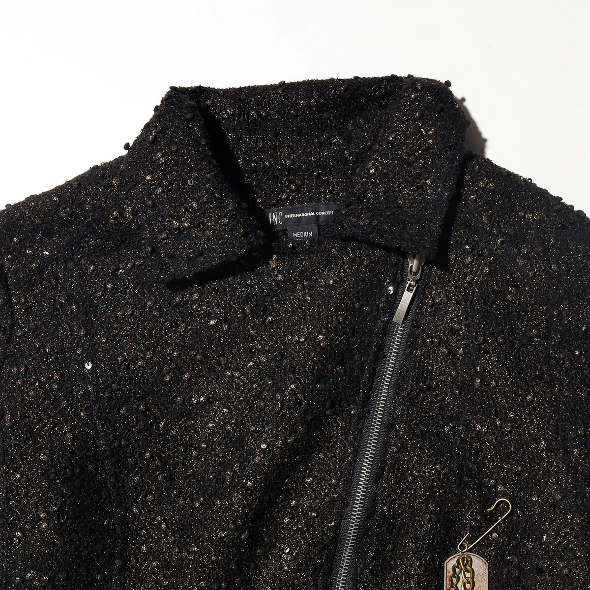vintage lame tweed double ringers jacket, with dogtag pin