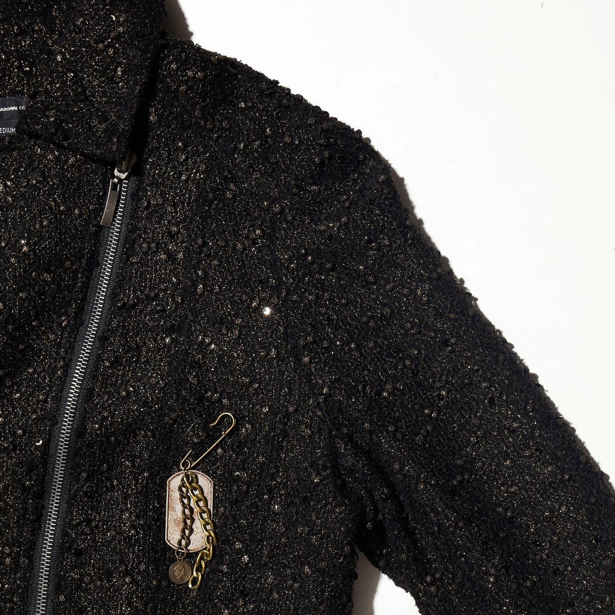 vintage lame tweed double ringers jacket, with dogtag pin