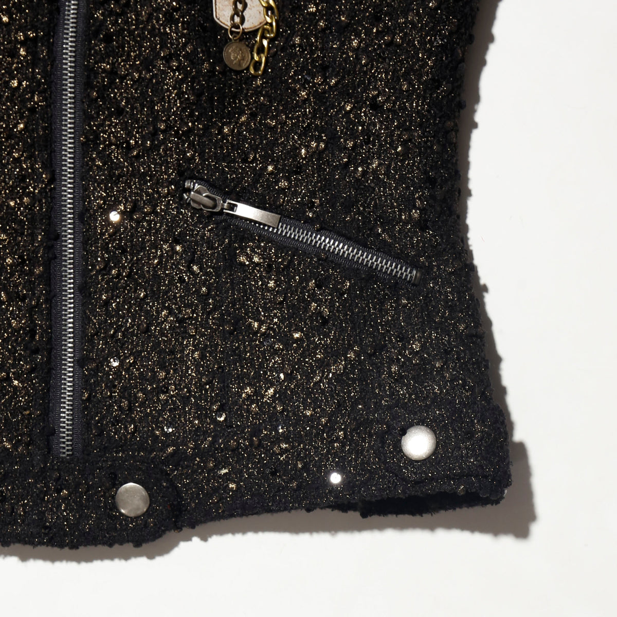 vintage lame tweed double ringers jacket, with dogtag pin