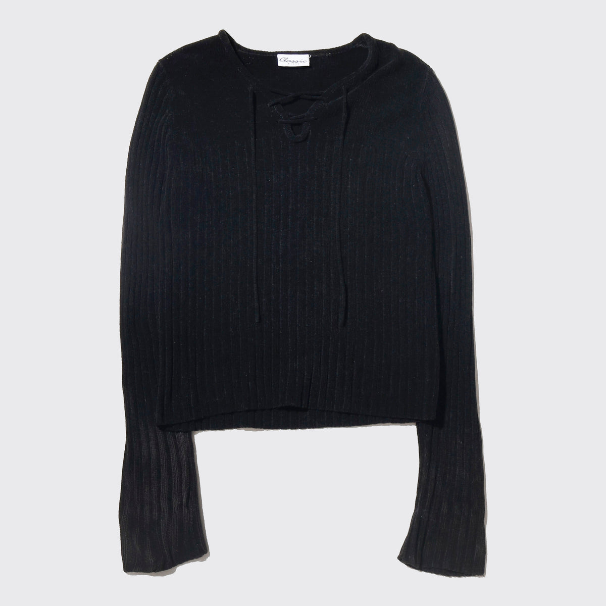 vintage cropped lace up rib sweater