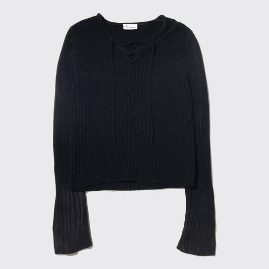 vintage cropped lace up rib sweater