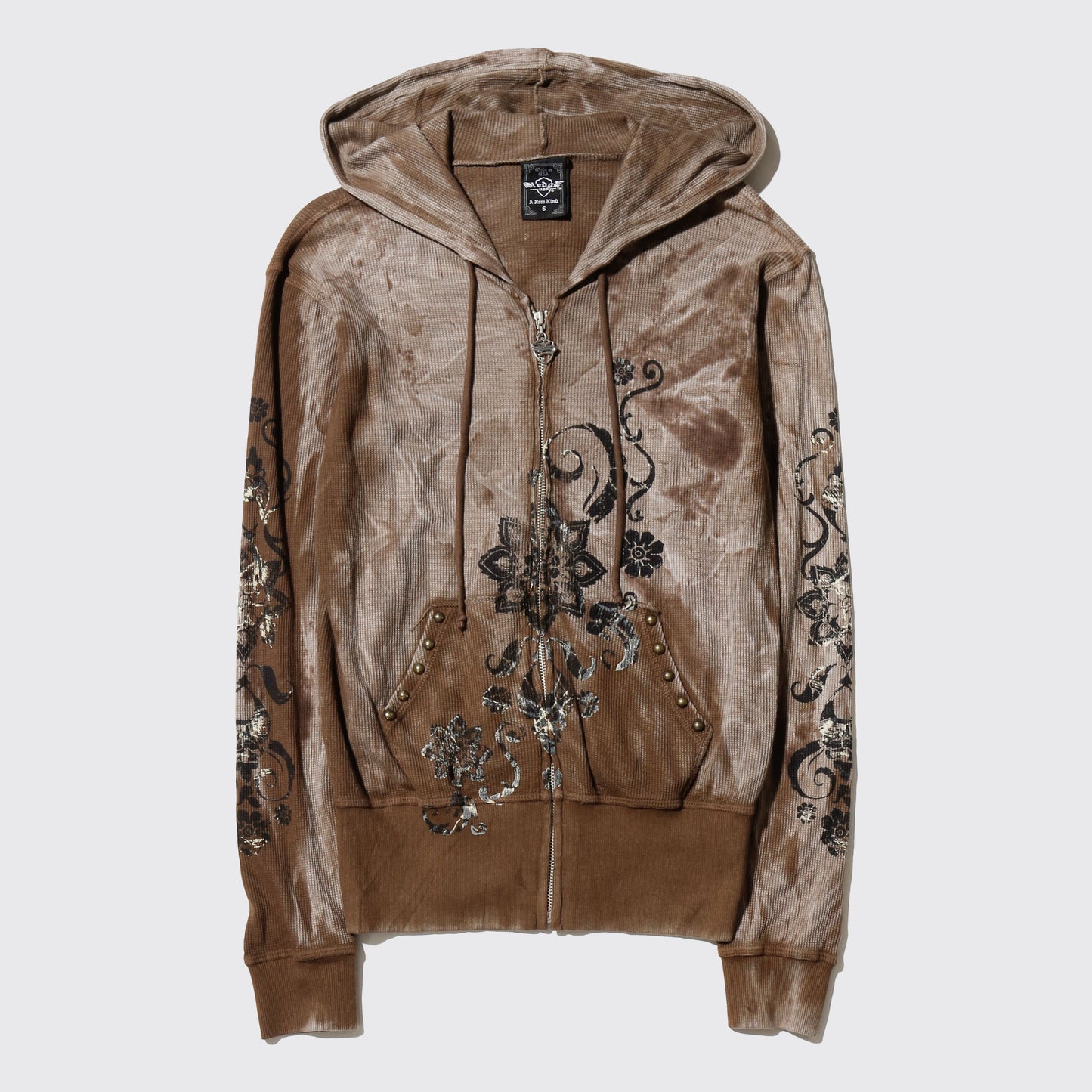 vintage distressed flower trival thermal hoodie