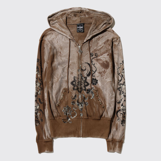 vintage distressed flower trival thermal hoodie