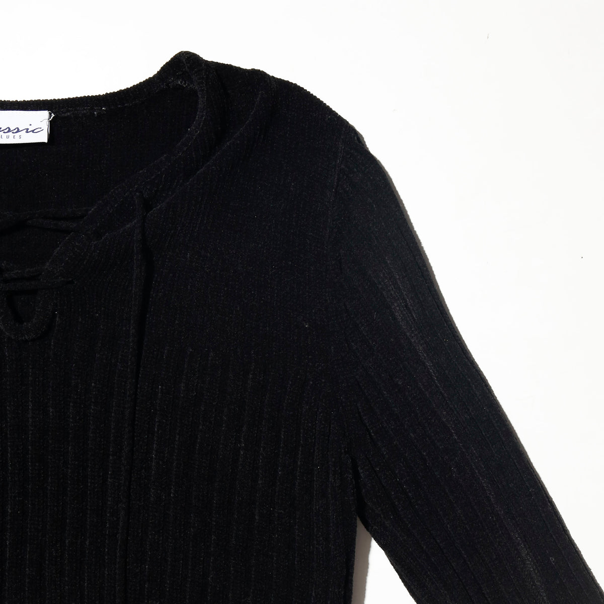 vintage cropped lace up rib sweater