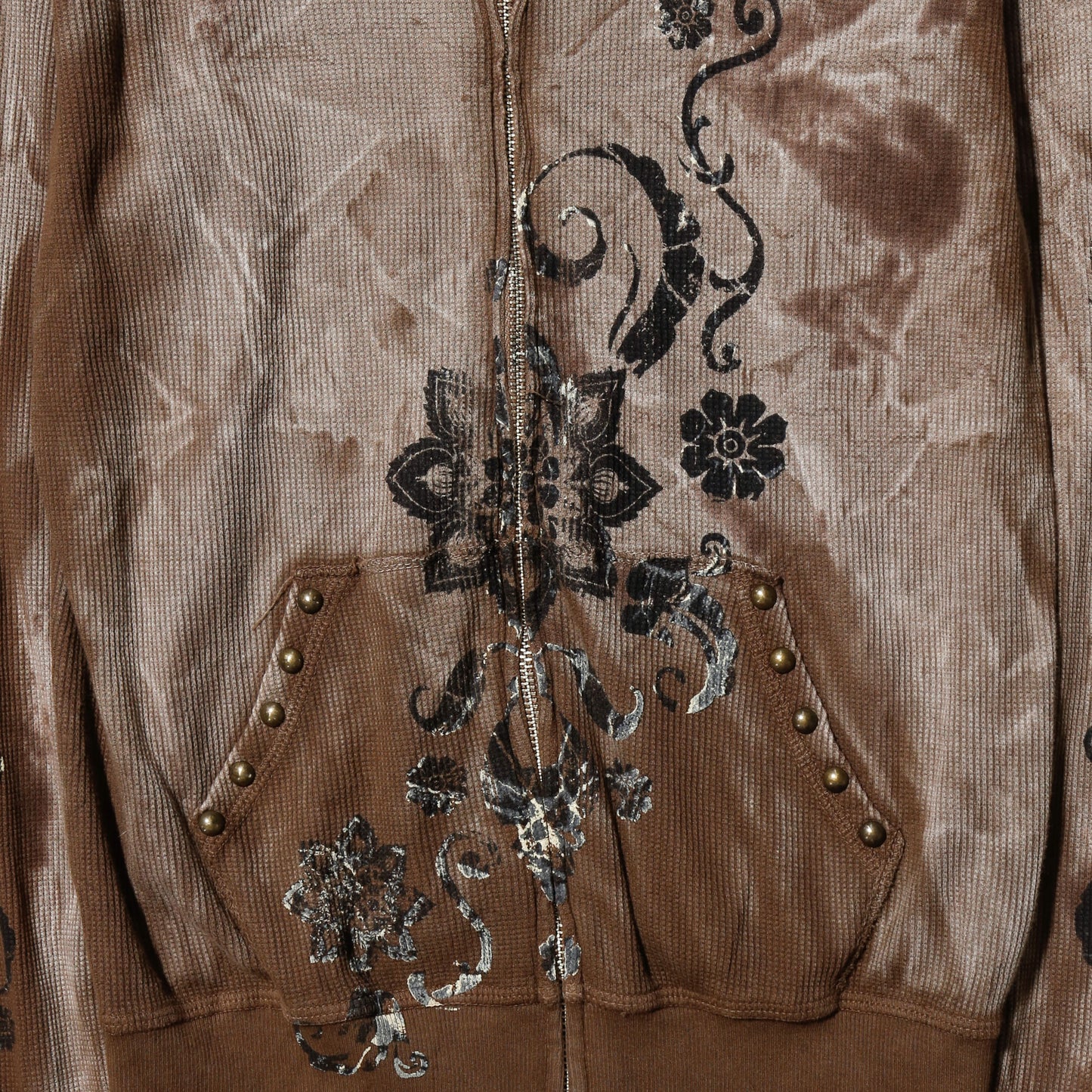 vintage distressed flower trival thermal hoodie