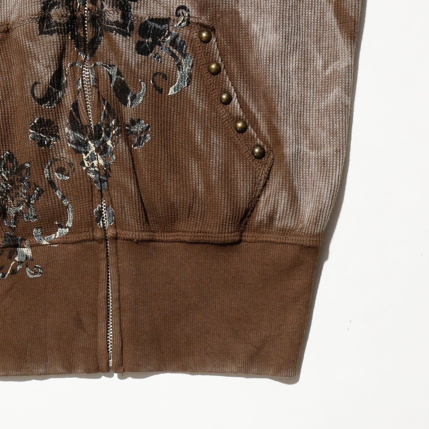 vintage distressed flower trival thermal hoodie