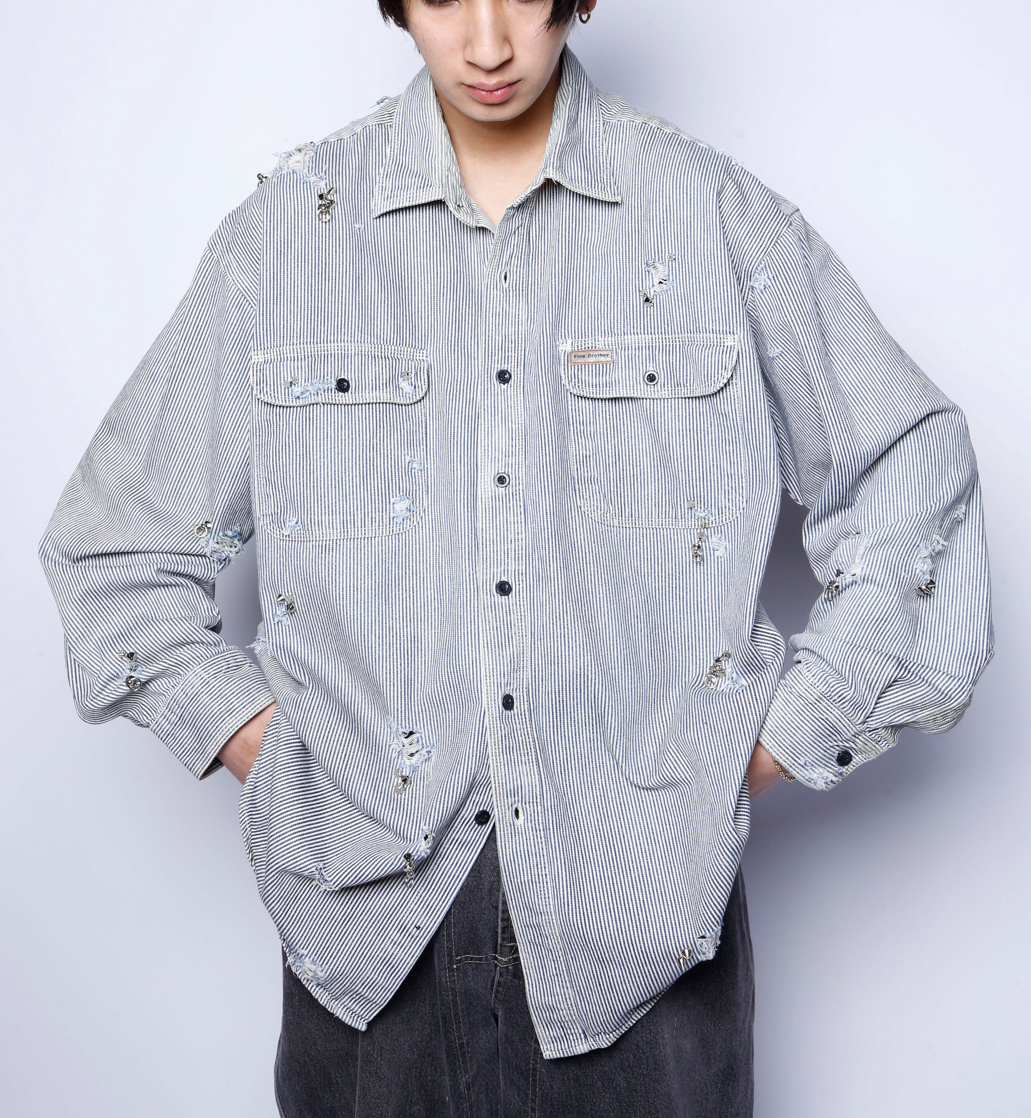 トップス FIVE BROTHER 16-L-16 1/2 MADE IN USA vintage five brother studs broken hickory shirt – NOILL