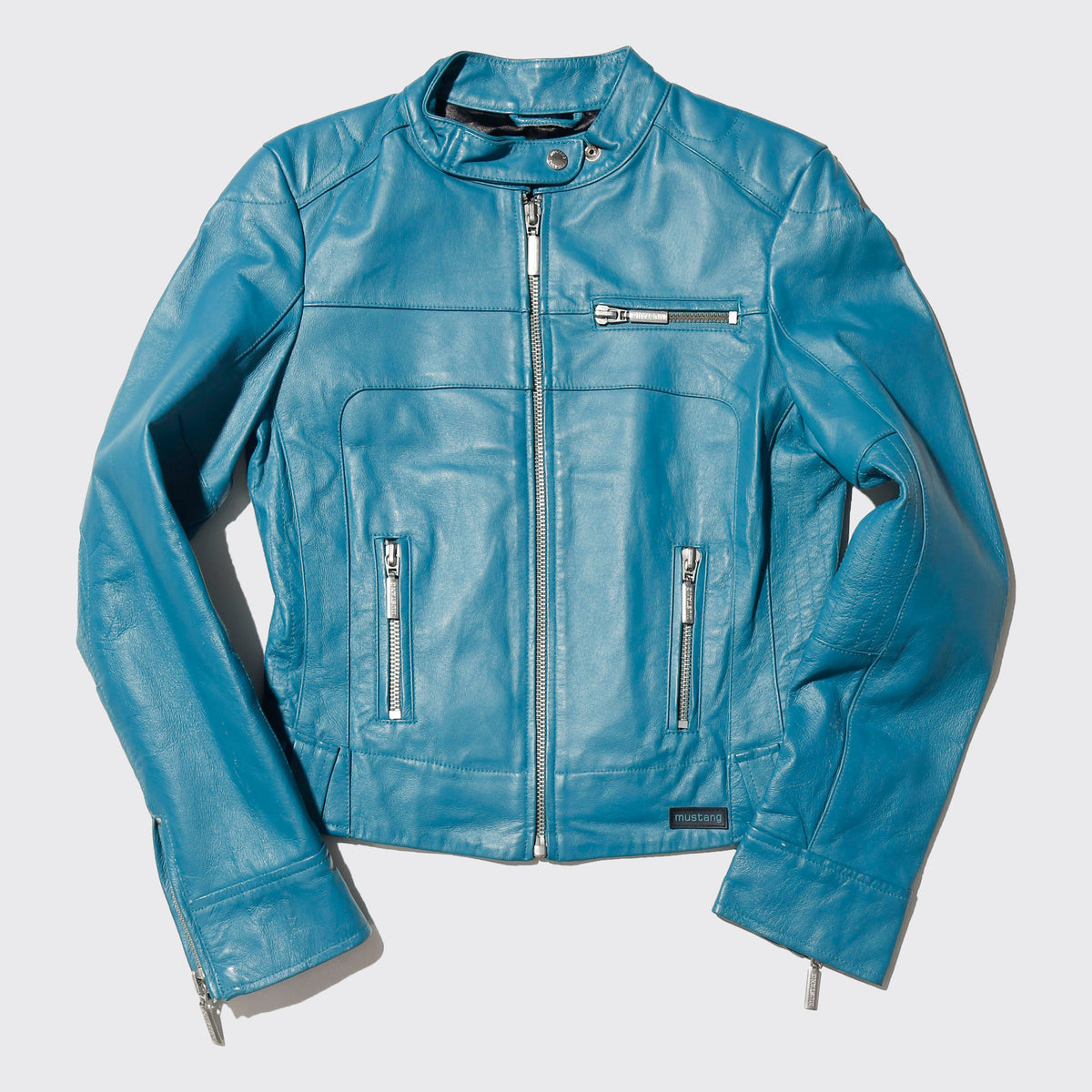 vintage mustang turquoise riding leather jacket