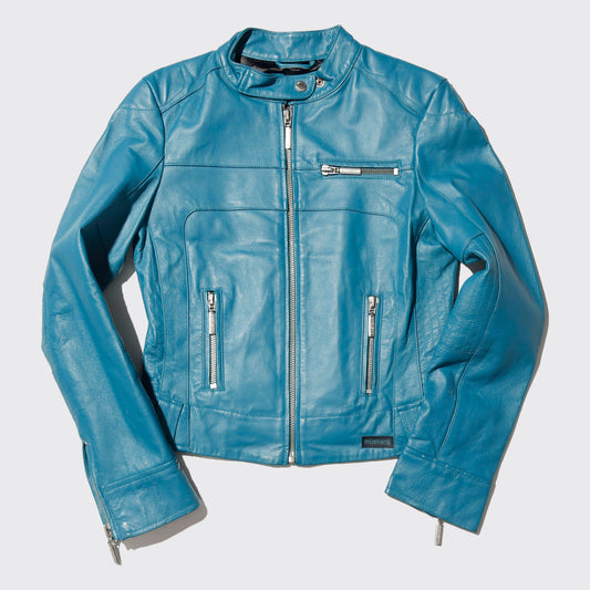 vintage mustang turquoise riding leather jacket