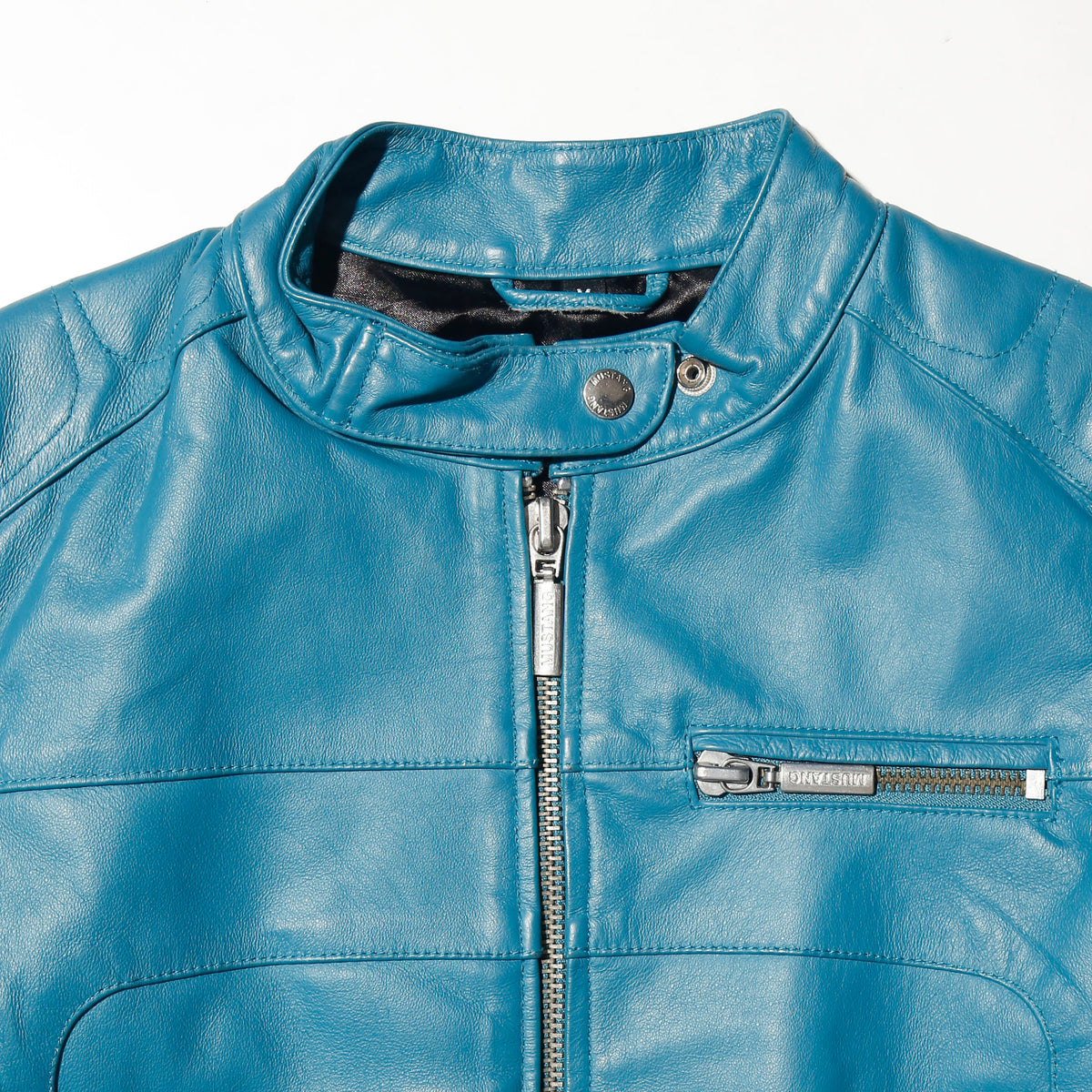 vintage mustang turquoise riding leather jacket