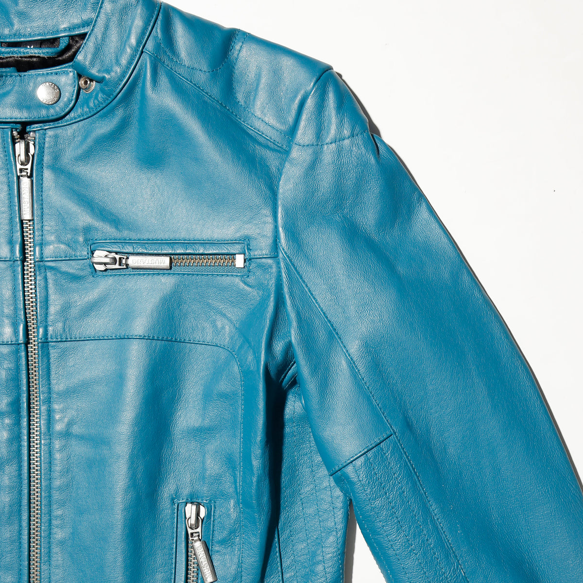 vintage mustang turquoise riding leather jacket