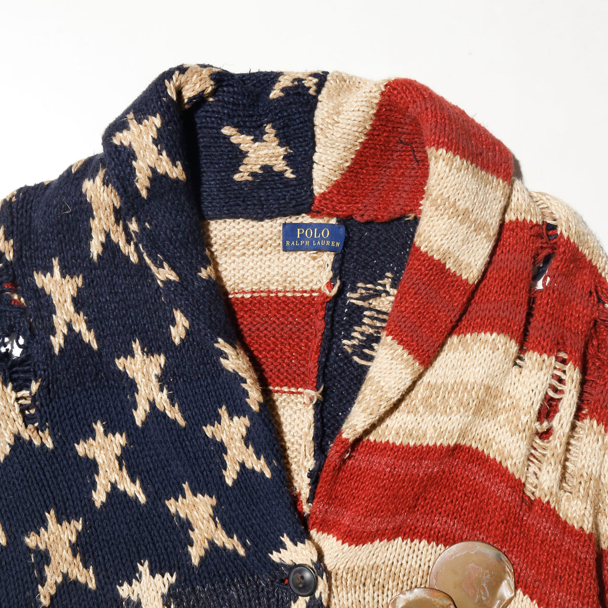 *one-off polo ralph lauren broken star and stripe cardigan, with copper badge