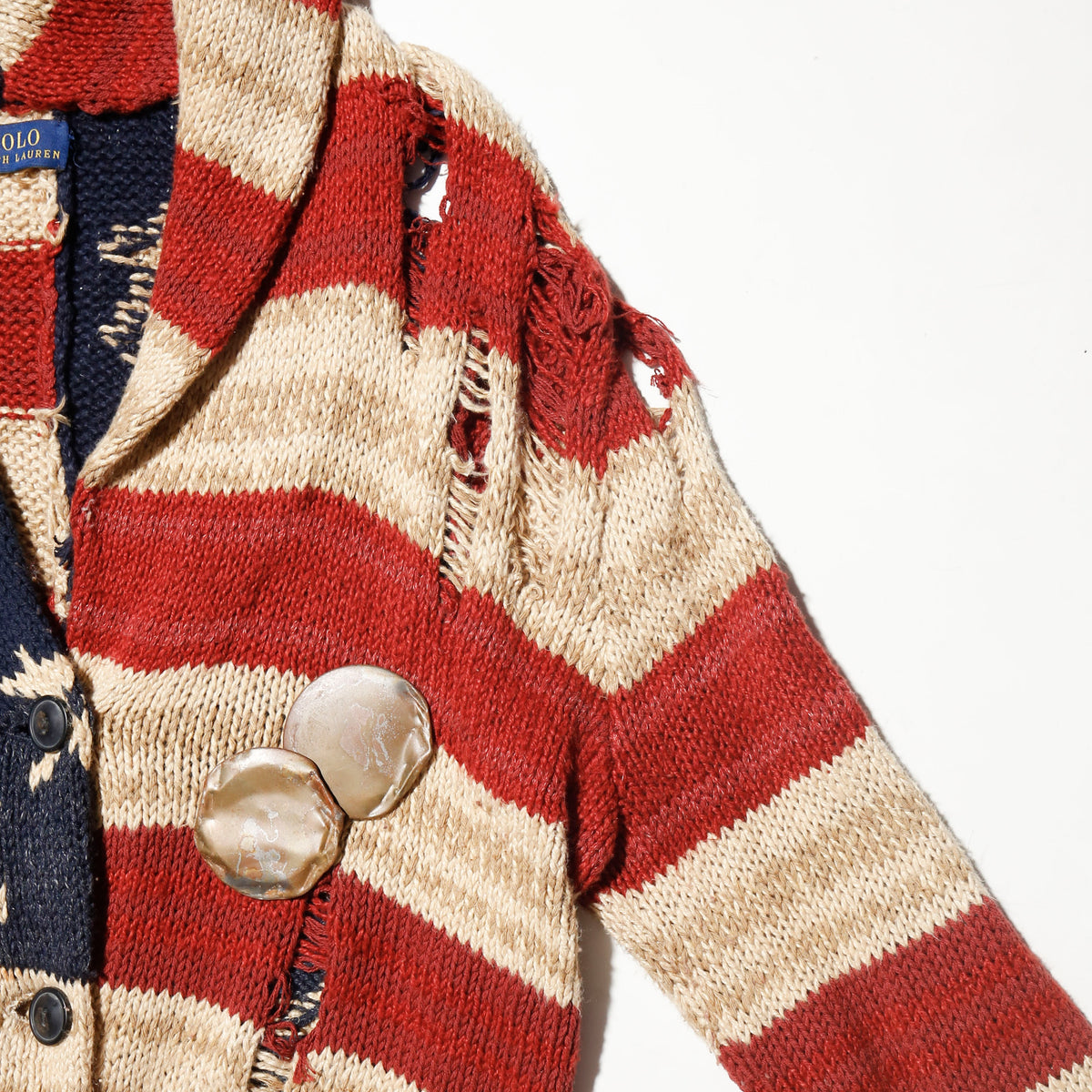 *one-off polo ralph lauren broken star and stripe cardigan, with copper badge