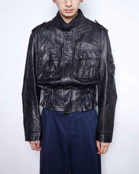 *one-off ribbed leather field jacket